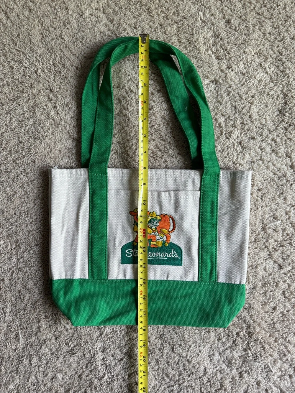 Stew Leonard’s Mini Canvas Tote with Green Trim and Embroidered Cow - Picture 4 of 5